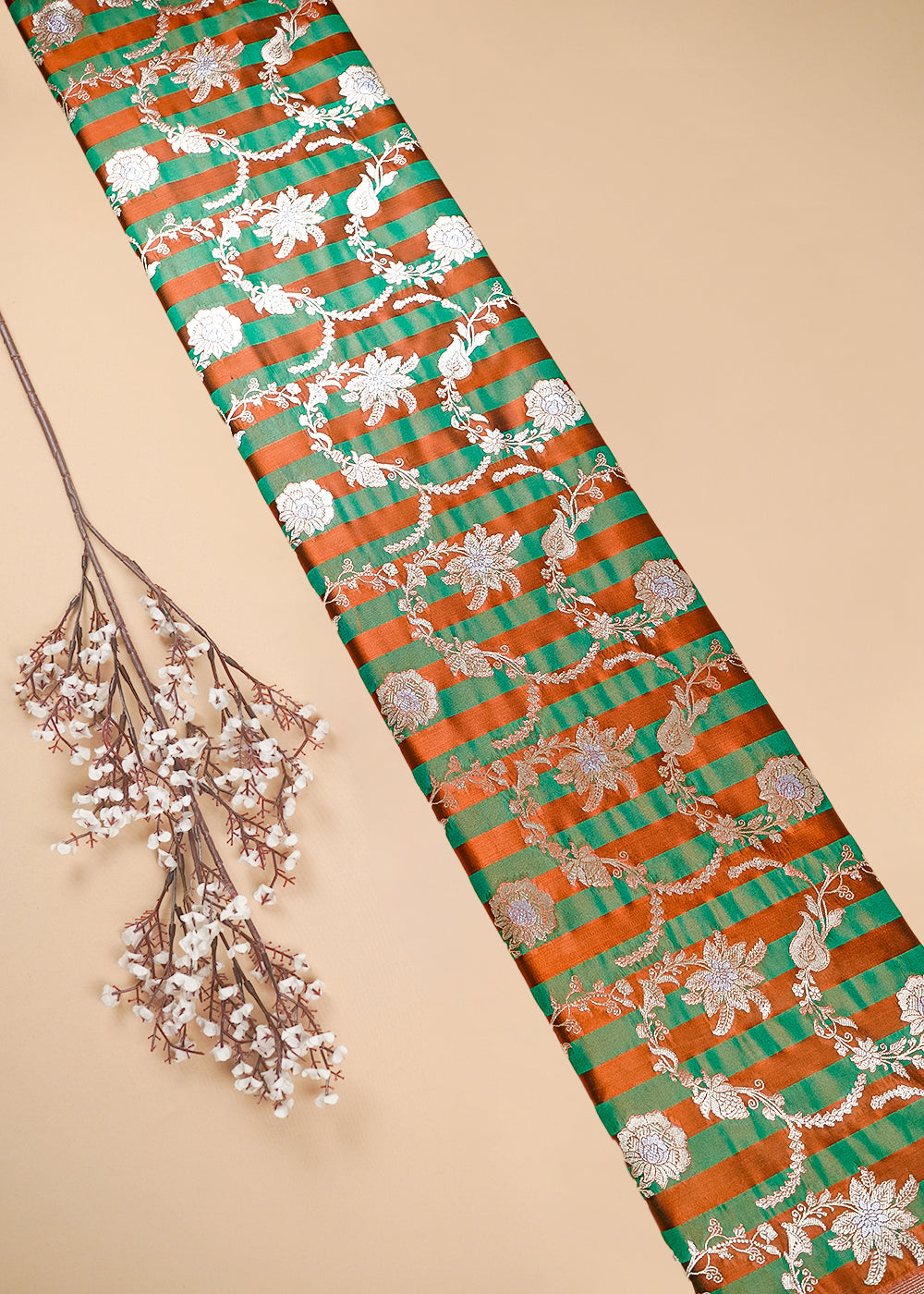 Rust Banarasi Silk Fabric With All Over Zari Handloom 25394
