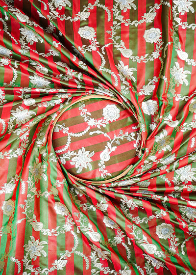 Green Banarasi Silk Fabric With All Over Zari Handloom 25395
