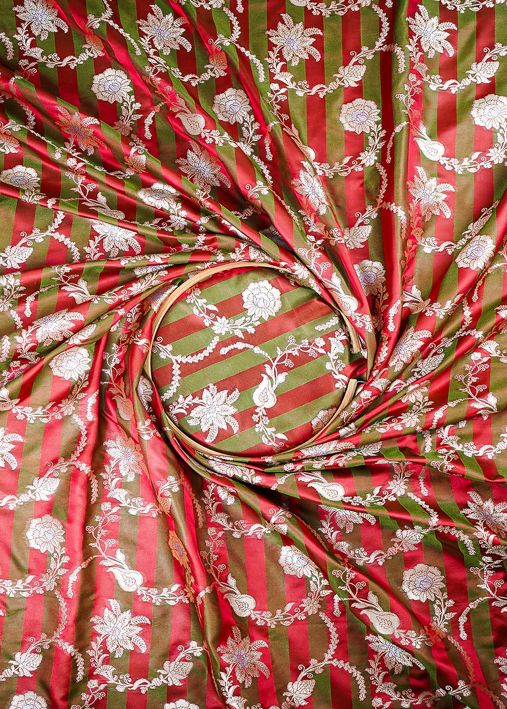 Mehendi Green Banarasi Silk Fabric With All Over Zari Handloom 25396
