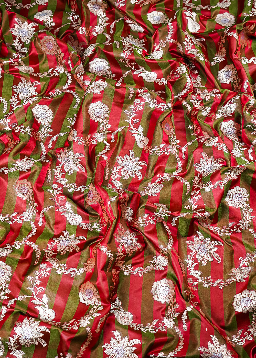 Mehendi Green Banarasi Silk Fabric With All Over Zari Handloom 25396
