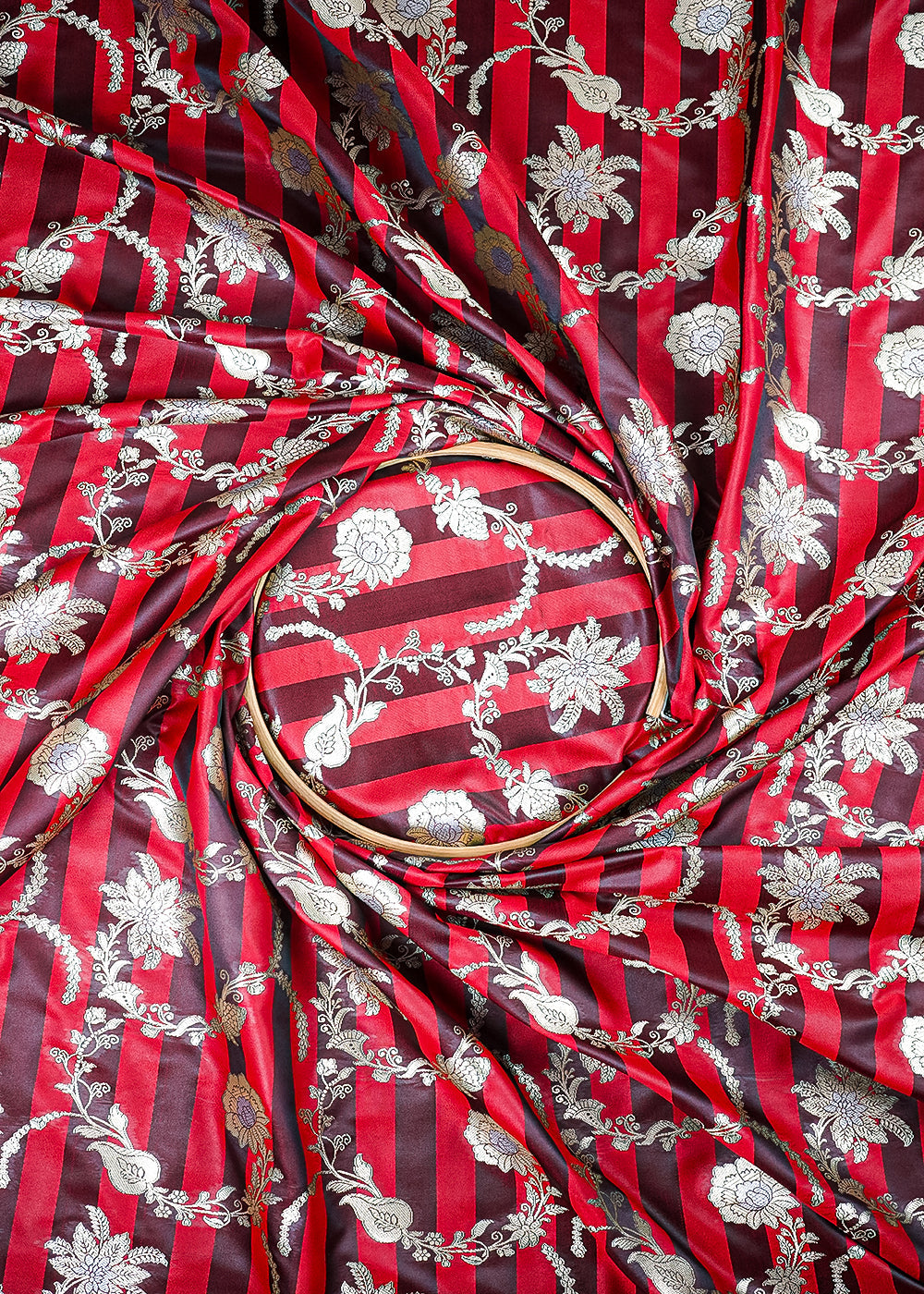 Wine Banarasi Silk Fabric With All Over Zari Handloom 25397