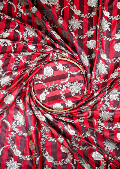 Wine Banarasi Silk Fabric With All Over Zari Handloom 25397