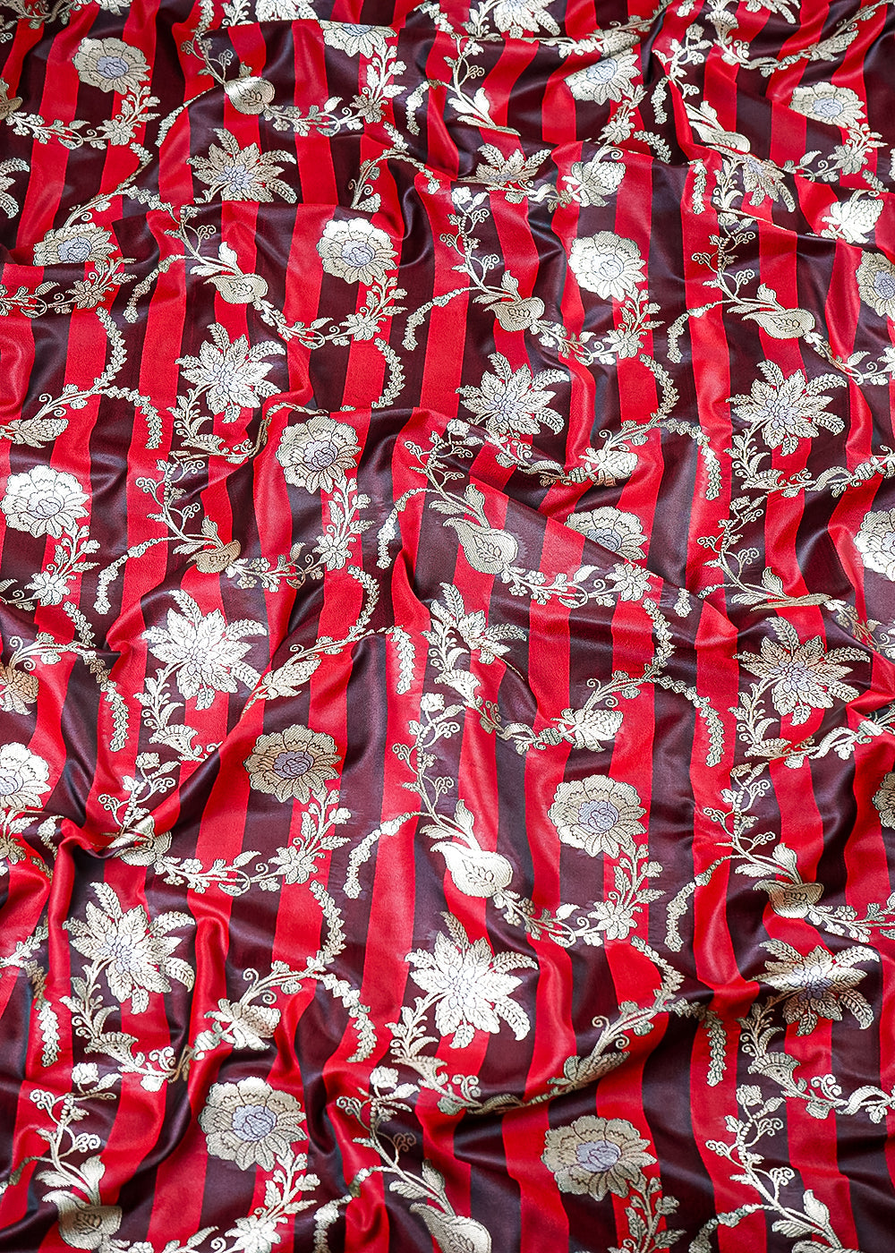 Wine Banarasi Silk Fabric With All Over Zari Handloom 25397