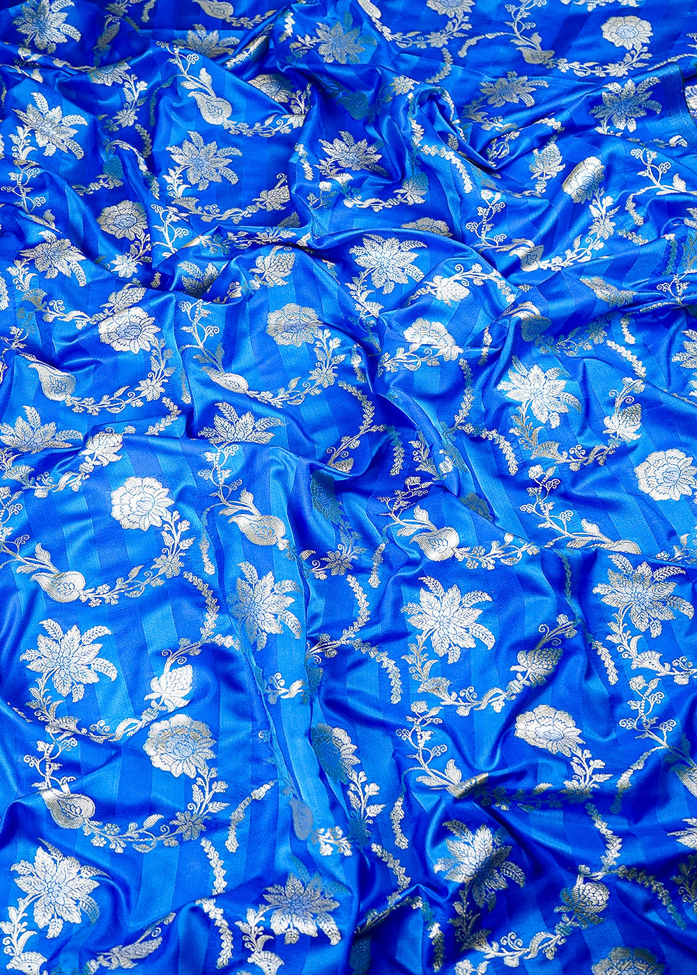 Royal Blue Banarasi Silk Fabric With All Over Zari Handloom 25399