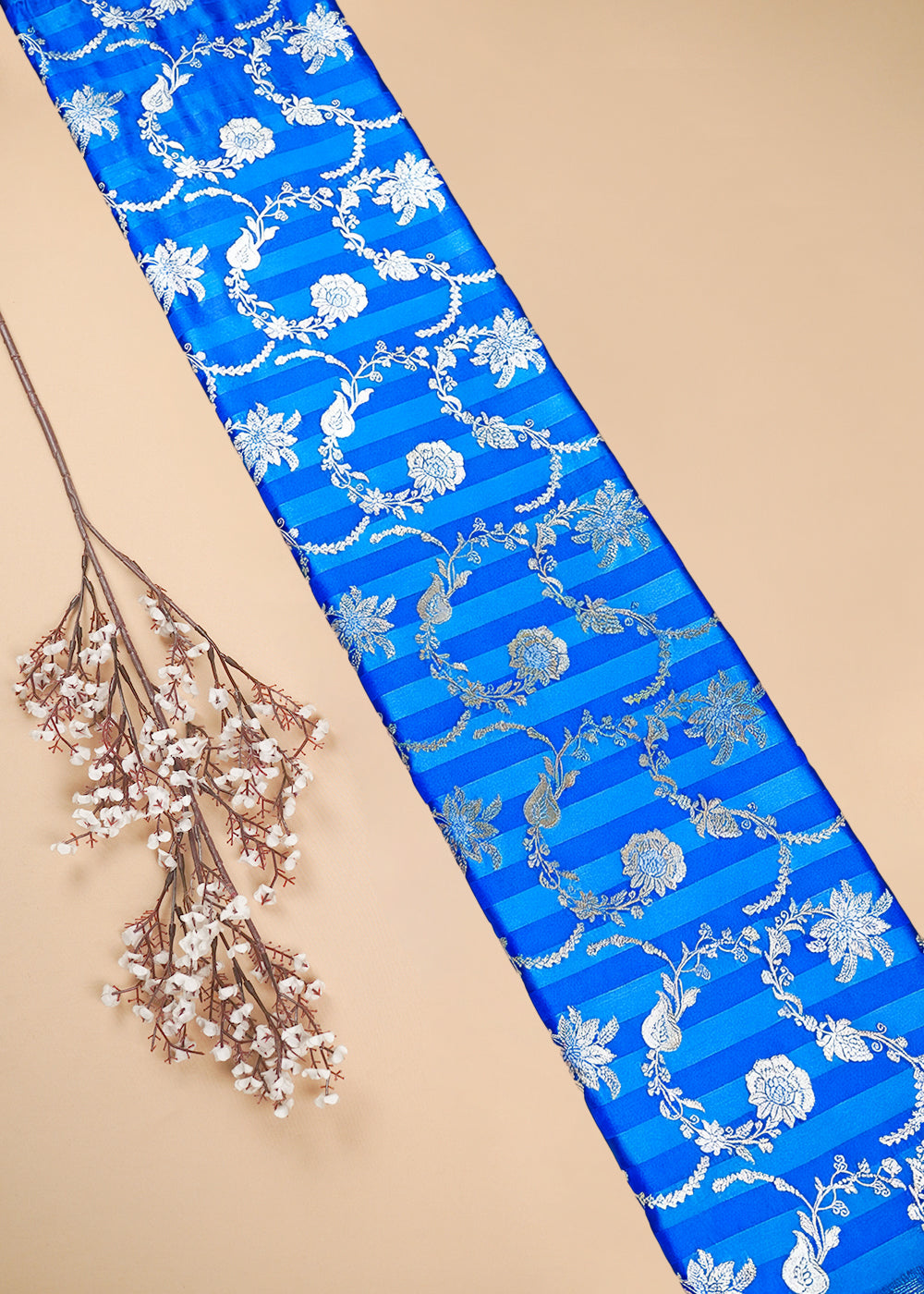 Royal Blue Banarasi Silk Fabric With All Over Zari Handloom 25399