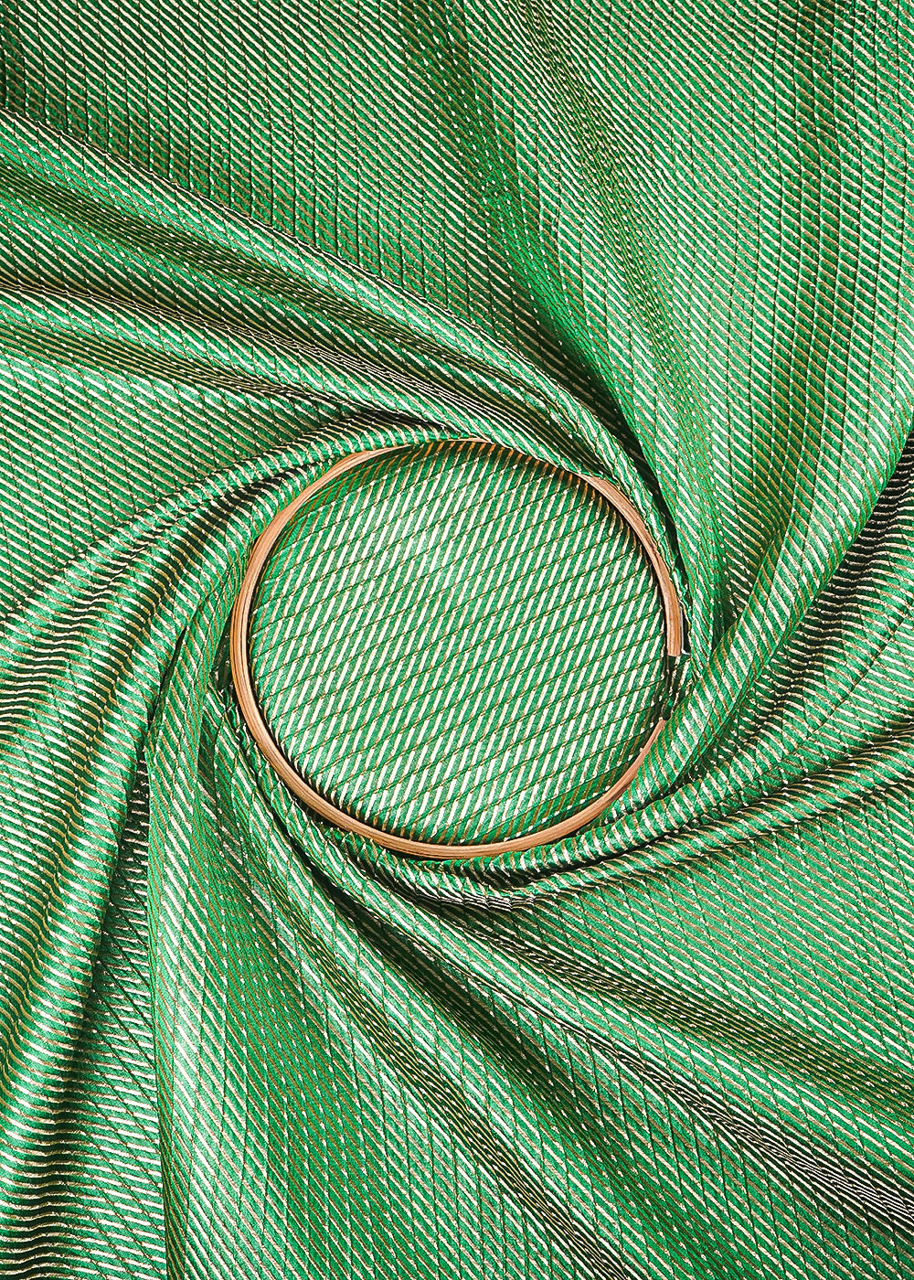 Bottle Green Banarasi Brocade Fabric With All Over Zari Handloom 25400