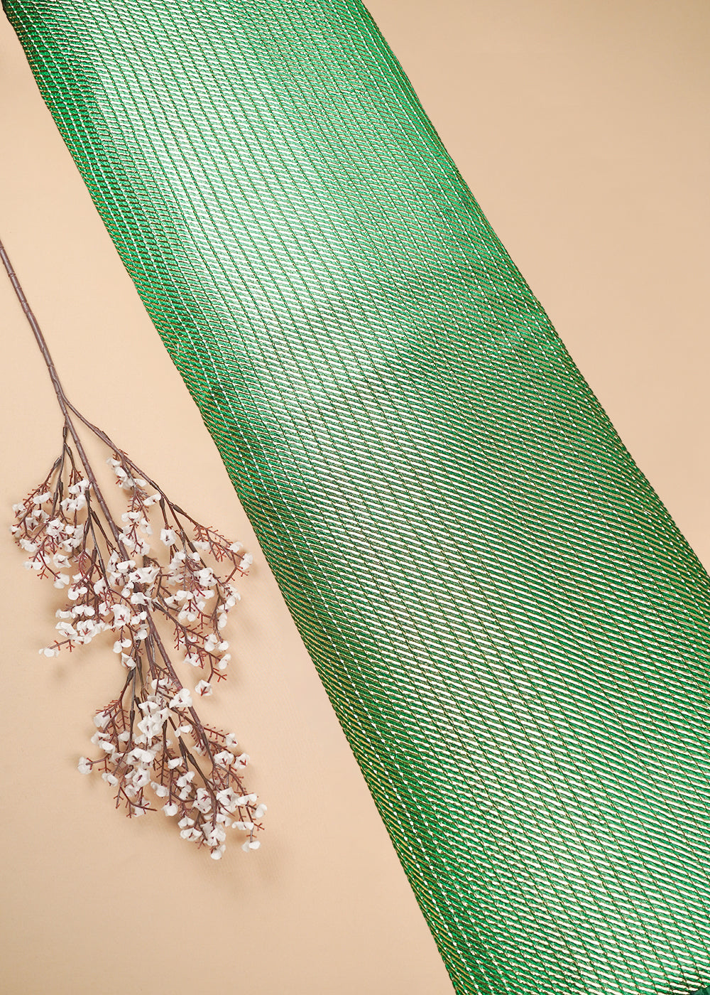 Bottle Green Banarasi Brocade Fabric With All Over Zari Handloom 25400