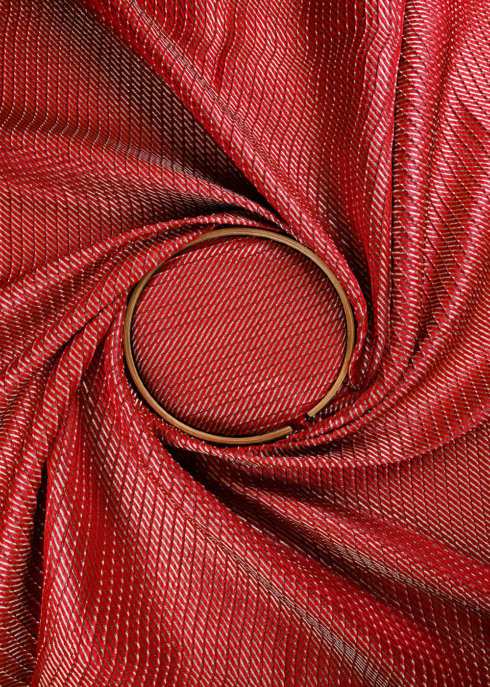 Red Banarasi Brocade Fabric With All Over Zari Handloom 25401