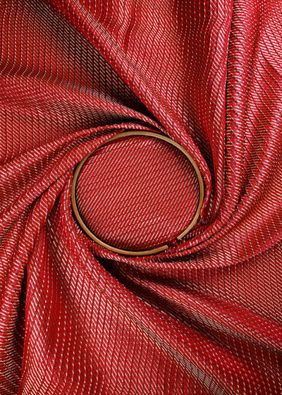 Red Banarasi Brocade Fabric With All Over Zari Handloom 25401