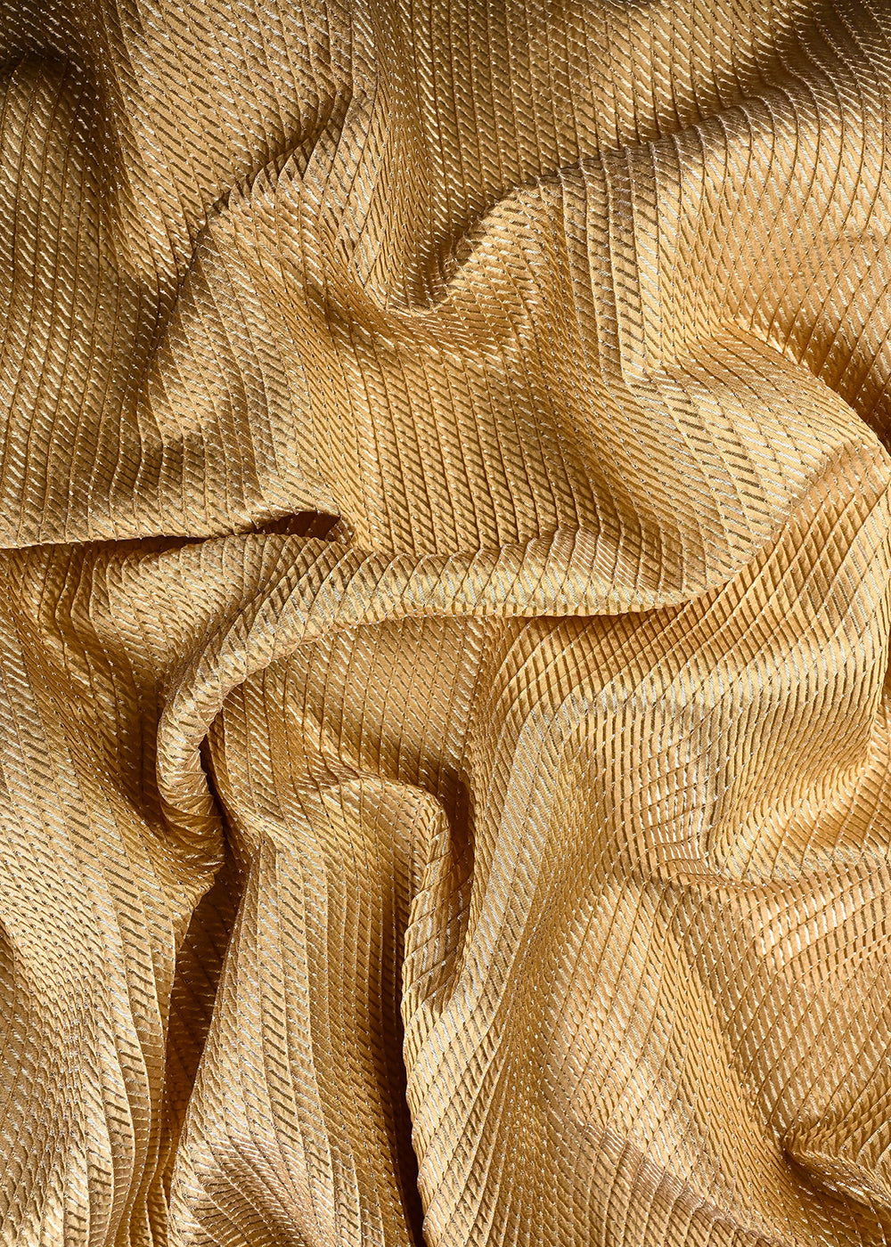 Golden Banarasi Brocade Fabric With All Over Zari Handloom 25404
