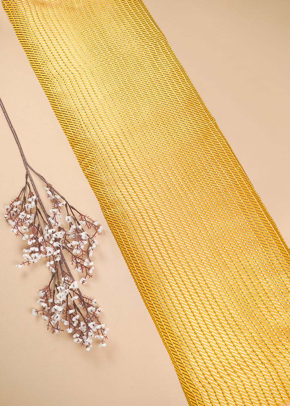 Yellow Banarasi Brocade Fabric With All Over Zari Handloom 25405