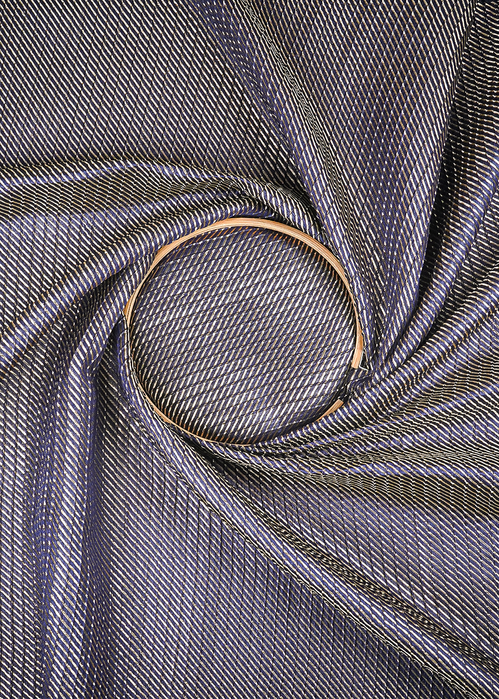 Navy Blue Banarasi Brocade Fabric With All Over Zari Handloom 25407