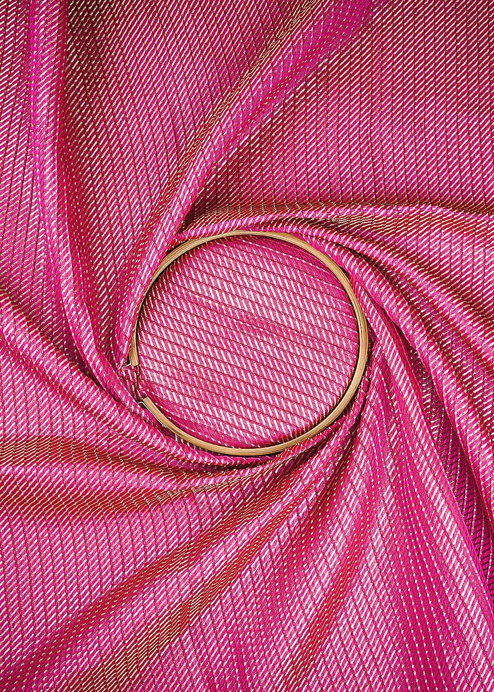 Pink Banarasi Brocade Fabric With All Over Zari Handloom 25408