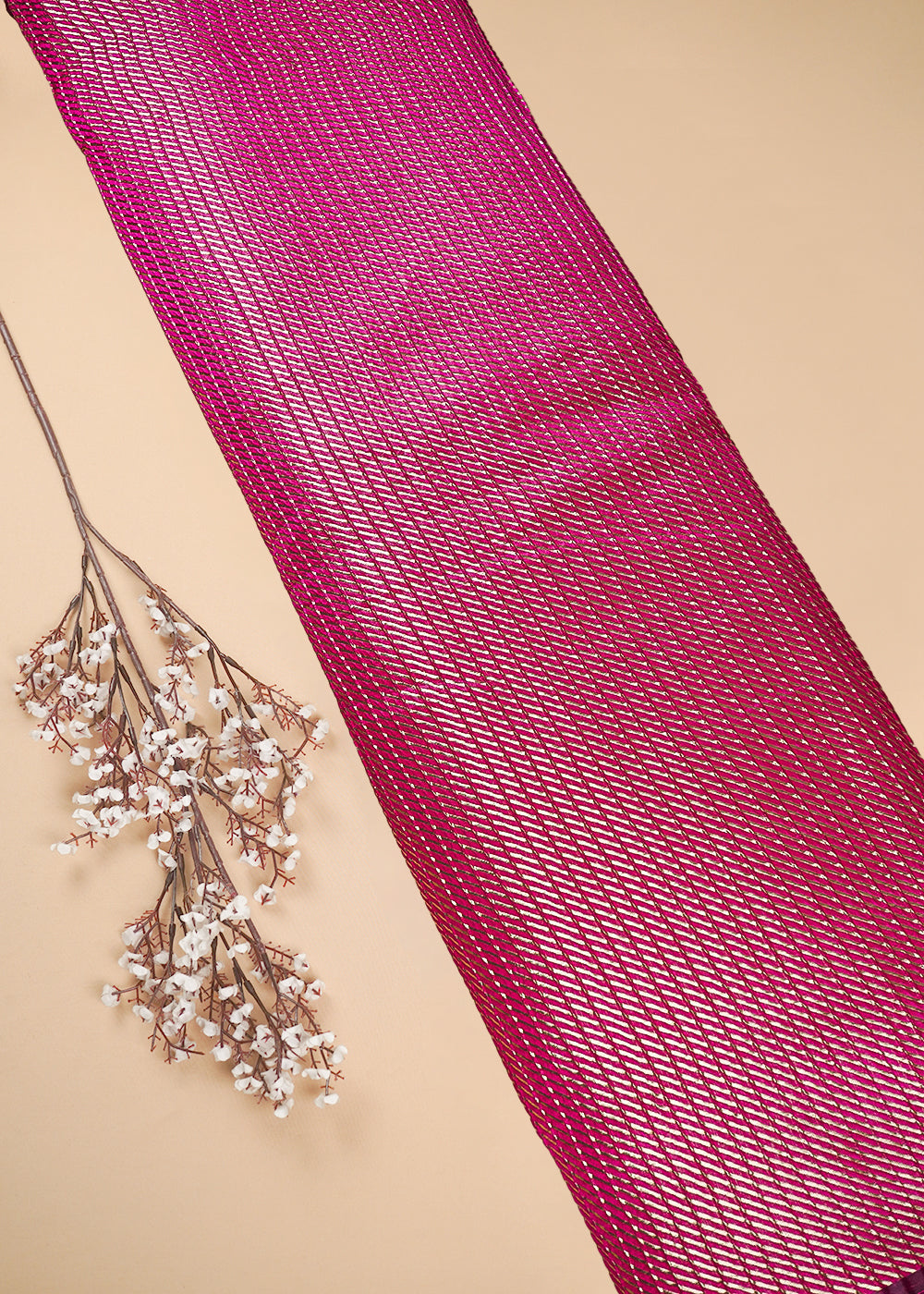 Pink Banarasi Brocade Fabric With All Over Zari Handloom 25408