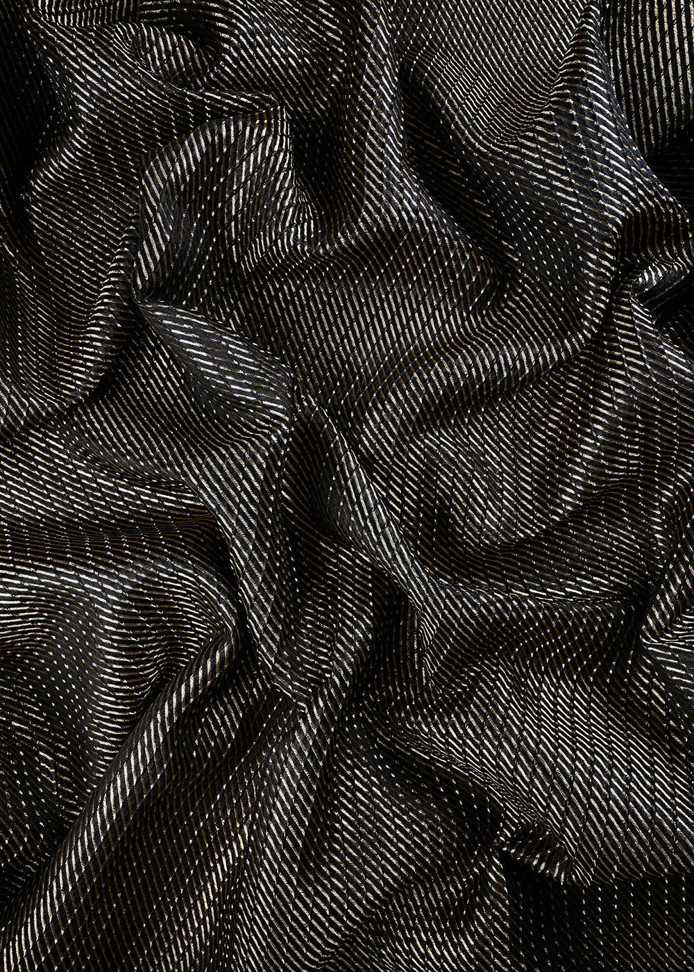 Black Banarasi Brocade Fabric With All Over Zari Handloom 25410