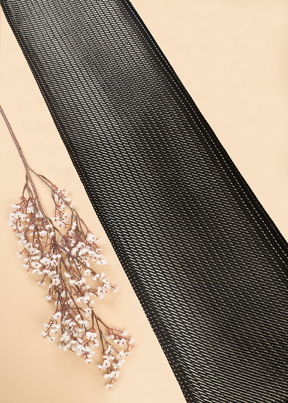 Black Banarasi Brocade Fabric With All Over Zari Handloom 25410