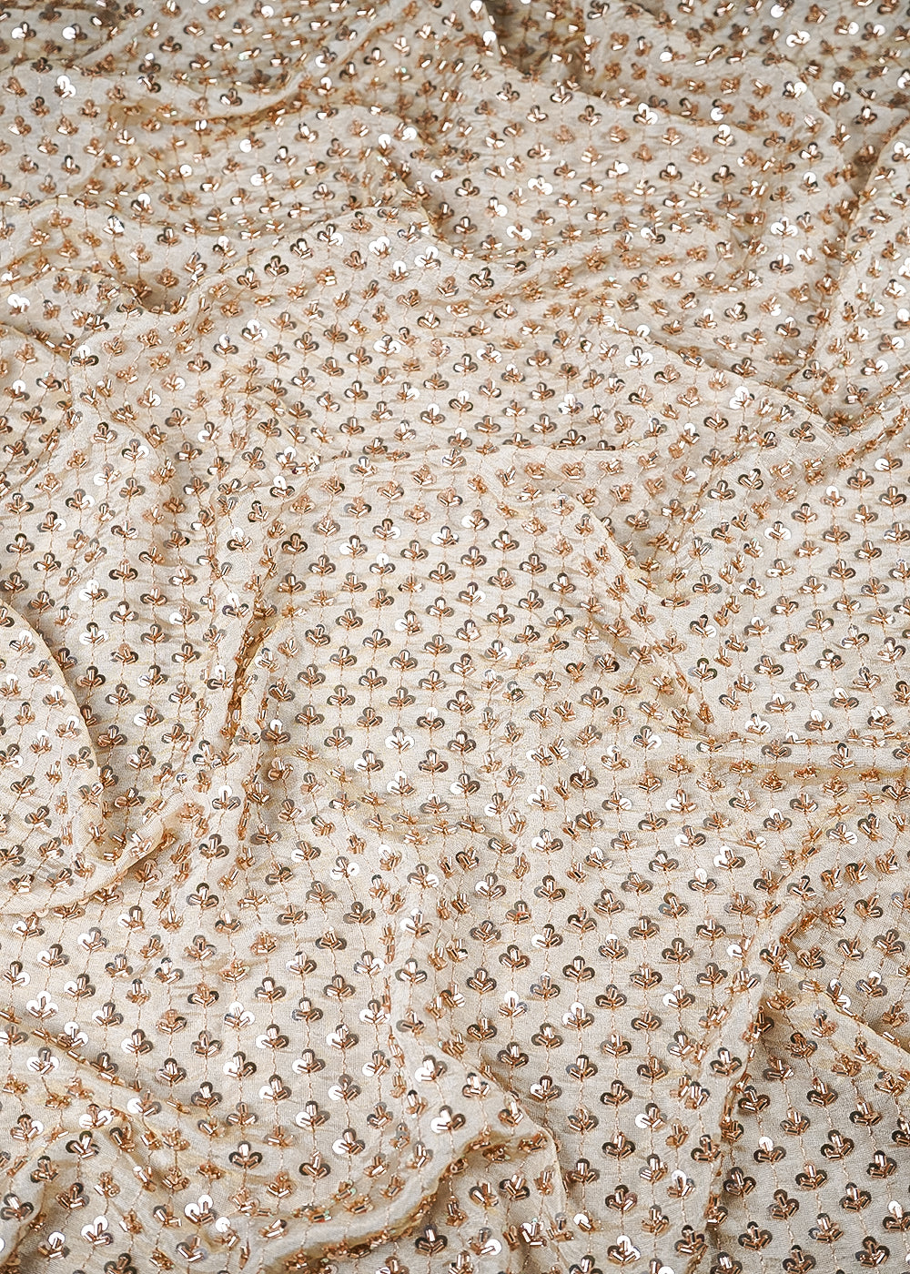 Golden Dyeable Tissue Fabric With All Over Zari, Sequins And Katdana Work 25412