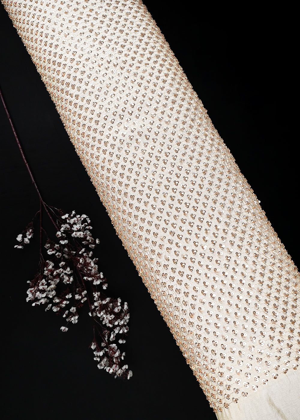 Golden Dyeable Tissue Fabric With All Over Zari, Sequins And Katdana Work 25412