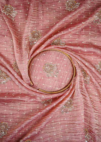 Gajri Pink Crushed Tissue Fabric With All Over Zari, Sequins And Katdana Work 25428