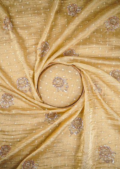 Gold Crushed Tissue Fabric With All Over Zari, Sequins And Katdana Work 25432