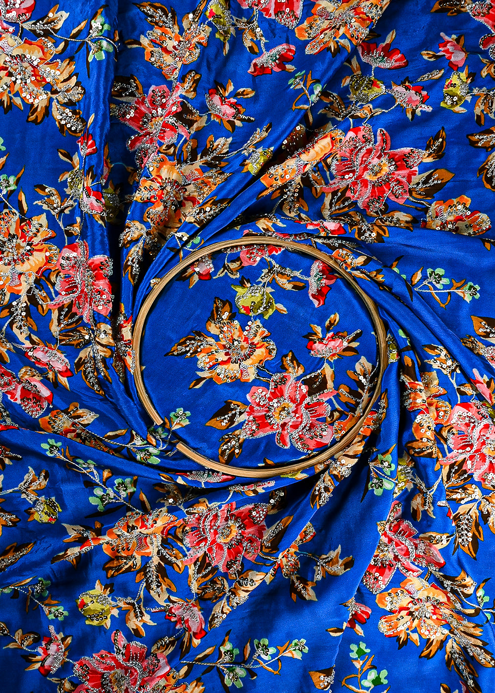 Royal Blue Crepe Fabric With All Over Zari, Sequins And Katdana Work 25434
