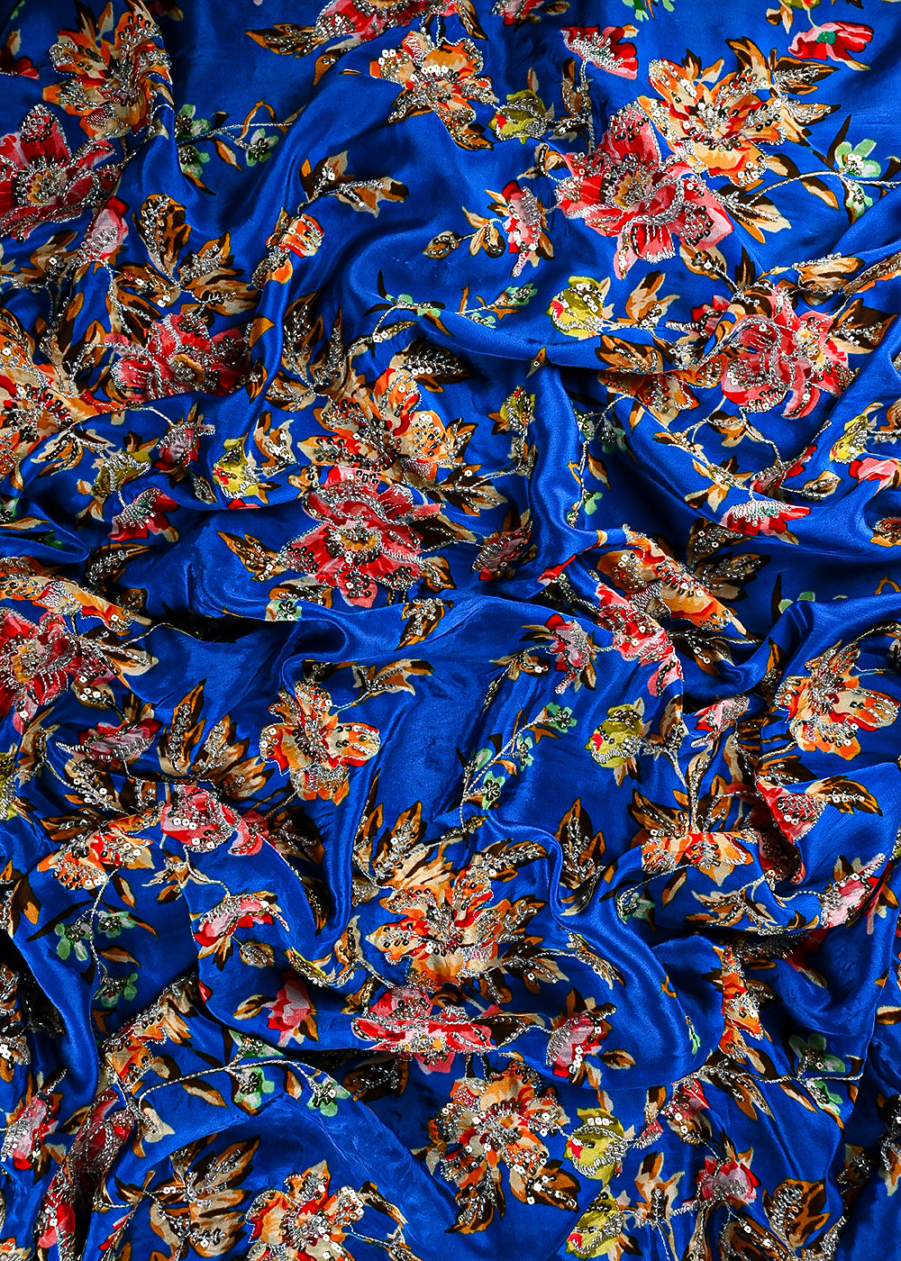 Royal Blue Crepe Fabric With All Over Zari, Sequins And Katdana Work 25434