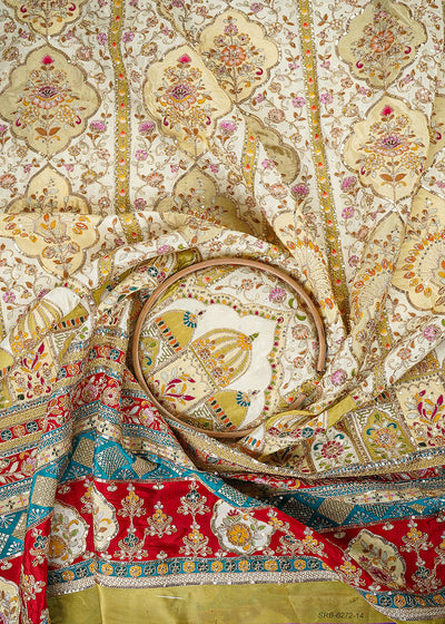 Lemon Crepe Fabric With All Over Zari, Sequins Work With One Side Heavy Border 25442