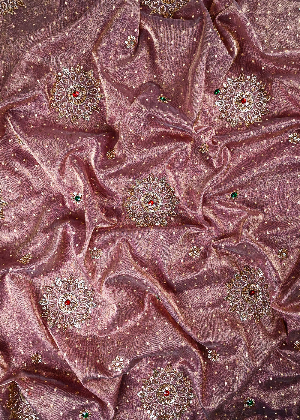 Lavender Tissue Fabric With All Over Zari, Sequins, Katdana And Stone Work 25446