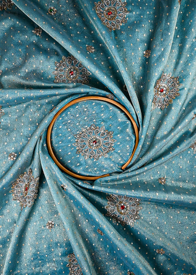 Sky Blue Tissue Fabric With All Over Zari, Sequins, Katdana And Stone Work 25449
