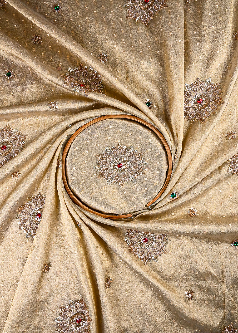 Beige Tissue Fabric With All Over Zari, Sequins, Katdana And Stone Work 25450