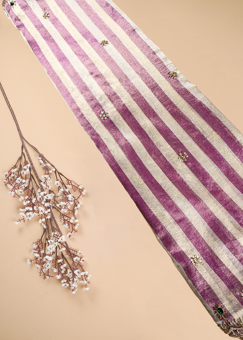 Lavender Dupatta Fabric With All Over Zari, Sequins, Katdana And Stone Work With Both Side Border 25451