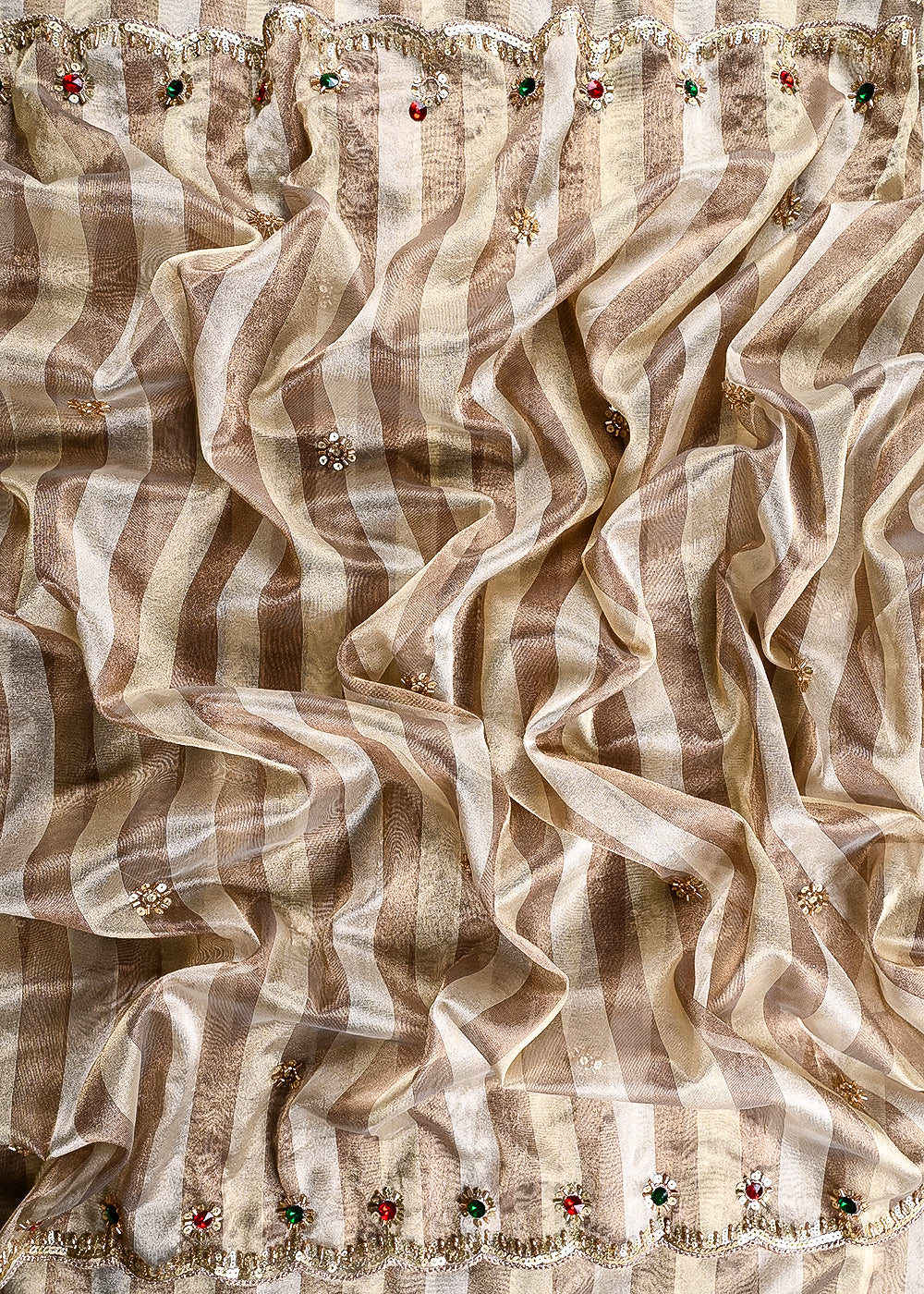 Light Brown Dupatta Fabric With All Over Zari, Sequins, Katdana And Stone Work With Both Side Border 25452