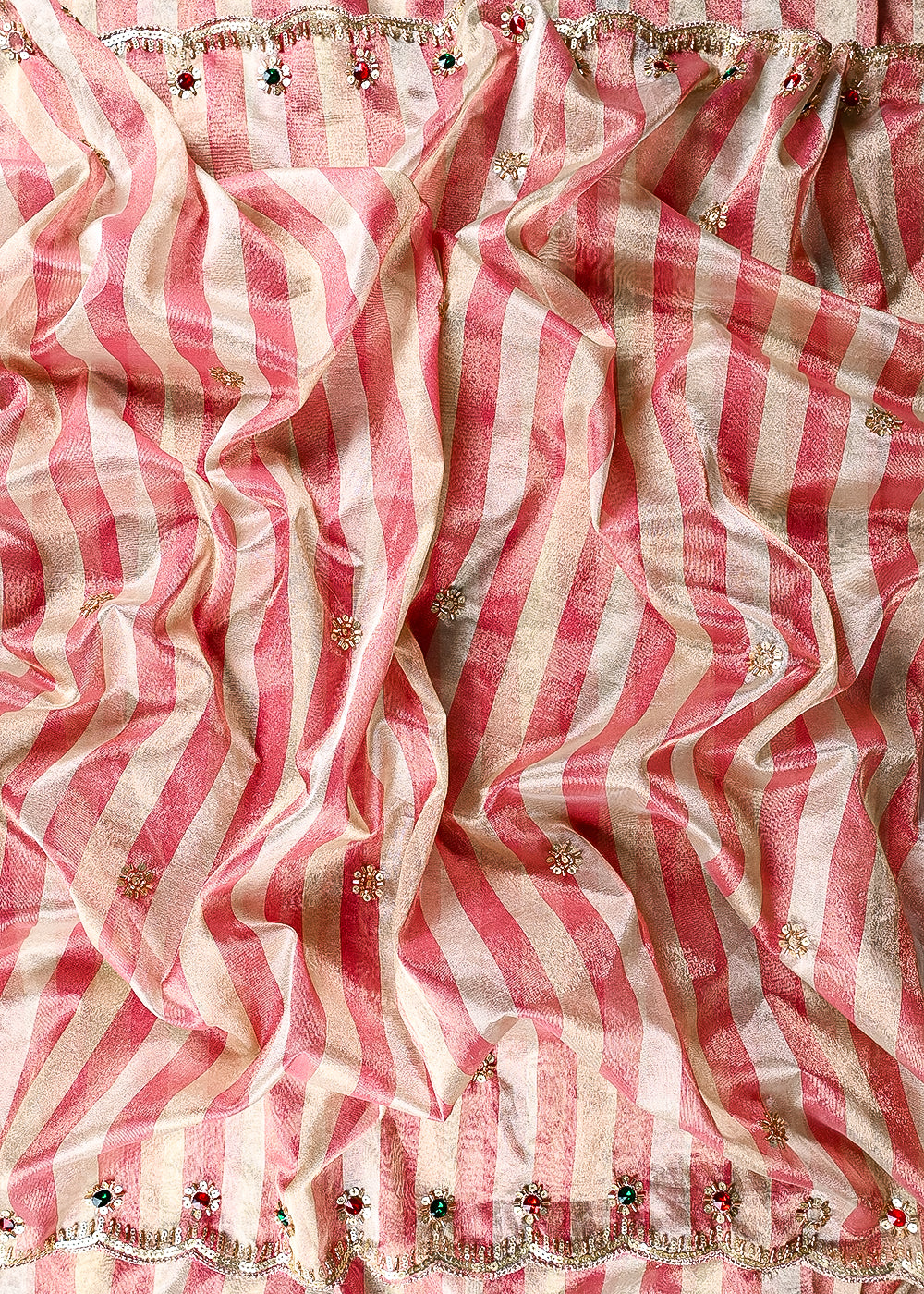 Pink Dupatta Fabric With All Over Zari, Sequins, Katdana And Stone Work With Both Side Border 25454