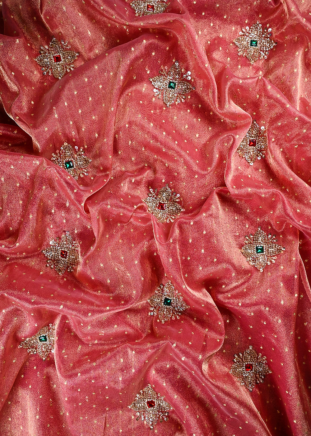 Pink Tissue Fabric With All Over Zari, Sequins, Katdana And Stone Work 25462