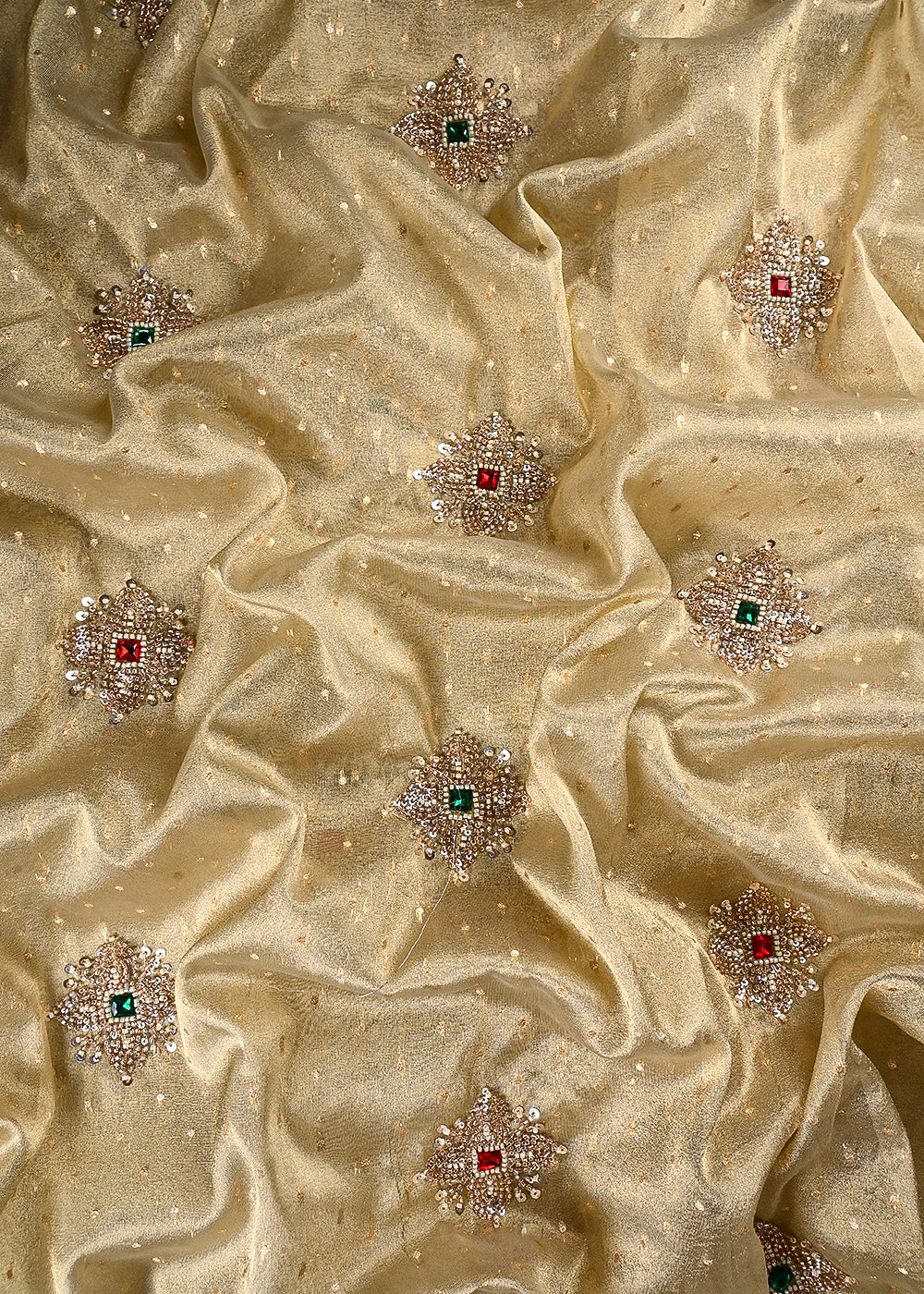 Beige Tissue Fabric With All Over Zari, Sequins, Katdana And Stone Work 25464
