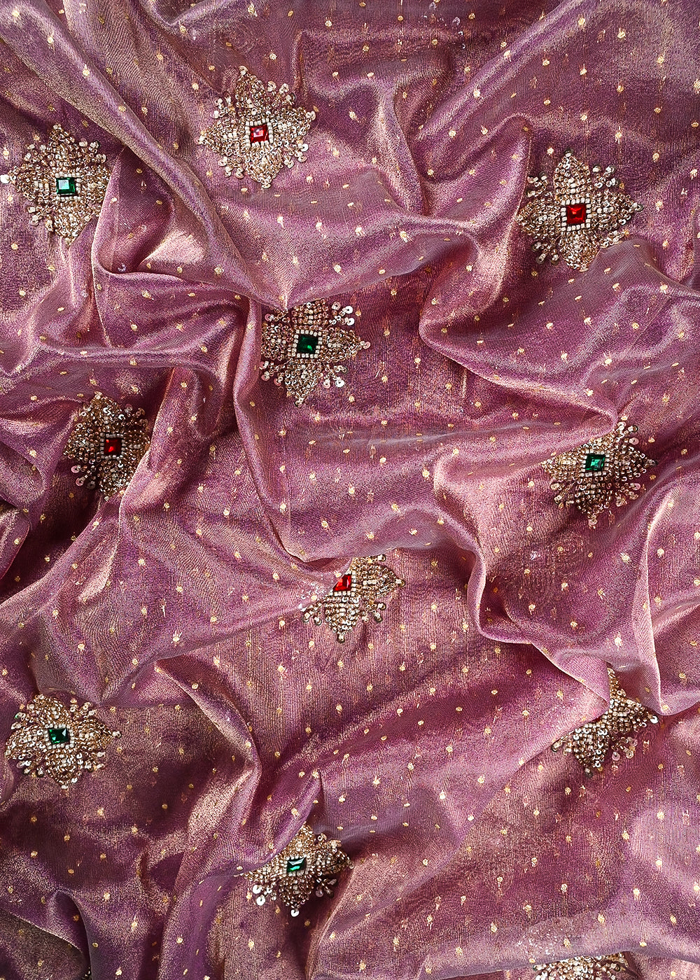 Purple Tissue Fabric With All Over Zari, Sequins, Katdana And Stone Work 25465
