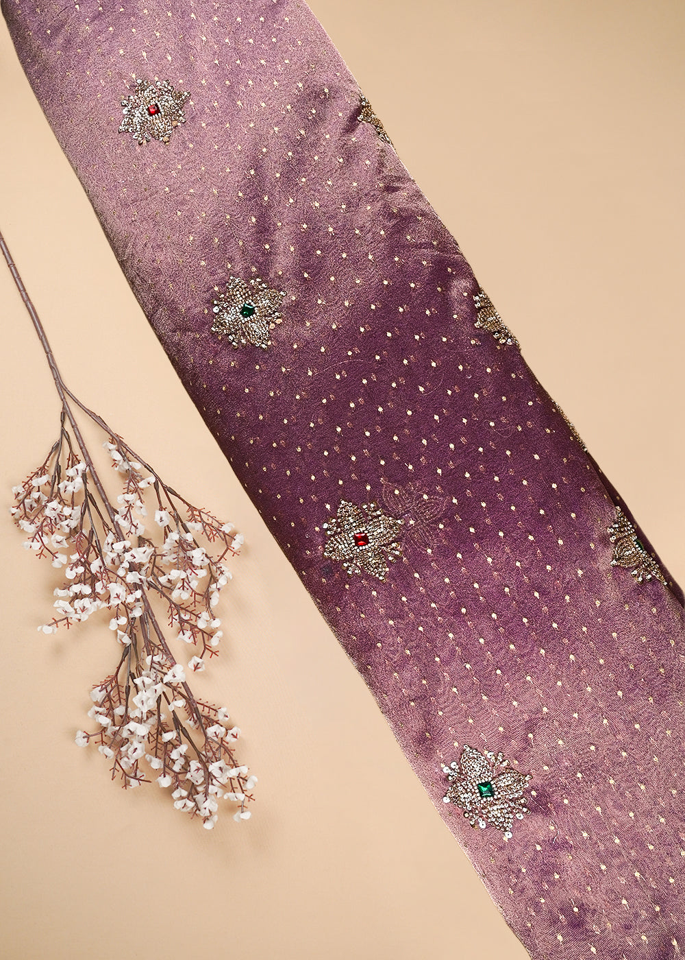 Purple Tissue Fabric With All Over Zari, Sequins, Katdana And Stone Work 25465