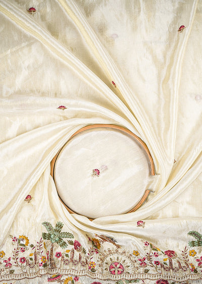 Golden Dyeable Tissue Fabric With All Over Zari, Sequins, Katdana, Stone And 3D Work With One Side Heavy Border 25468