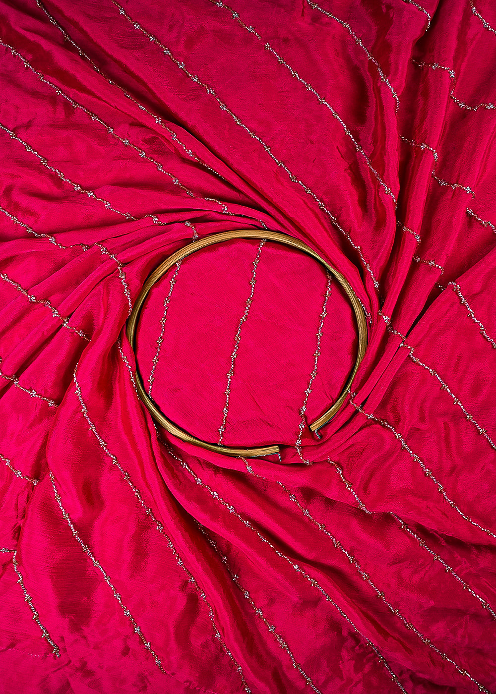 Pink Chinon Chiffon Fabric With All Over Katdana Work 25471