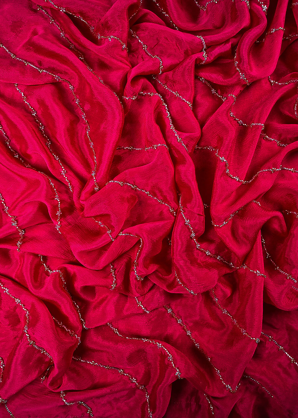 Pink Chinon Chiffon Fabric With All Over Katdana Work 25471