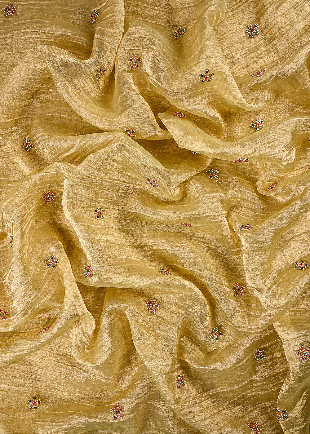 Beige Crushed Tissue Fabric With All Over Buti Of Katdana Work 25477