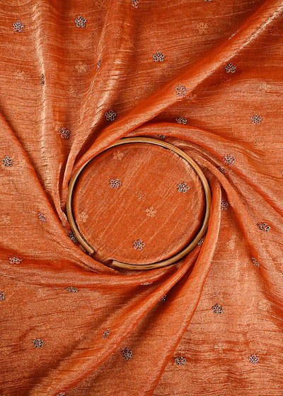 Rust Crushed Tissue Fabric With All Over Buti Of Katdana Work 25478