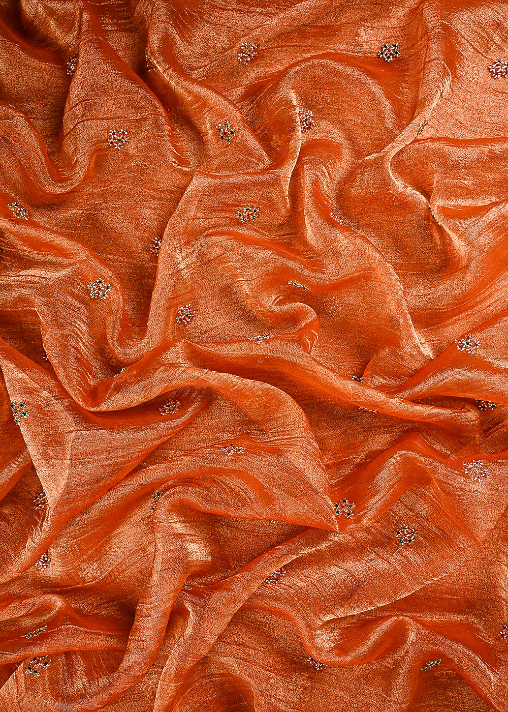 Rust Crushed Tissue Fabric With All Over Buti Of Katdana Work 25478