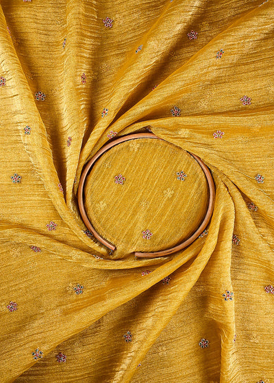Mustard Crushed Tissue Fabric With All Over Buti Of Katdana Work 25479