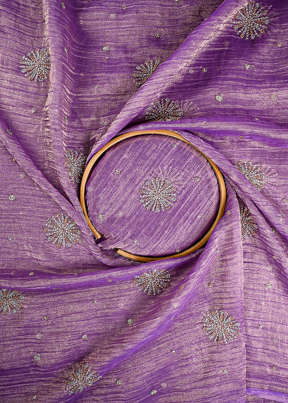 Lavender Crushed Tissue Fabric With All Over Zari And Sequins Work 25484