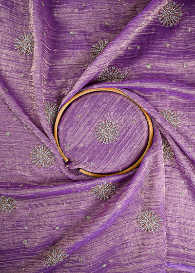 Lavender Crushed Tissue Fabric With All Over Zari And Sequins Work 25484
