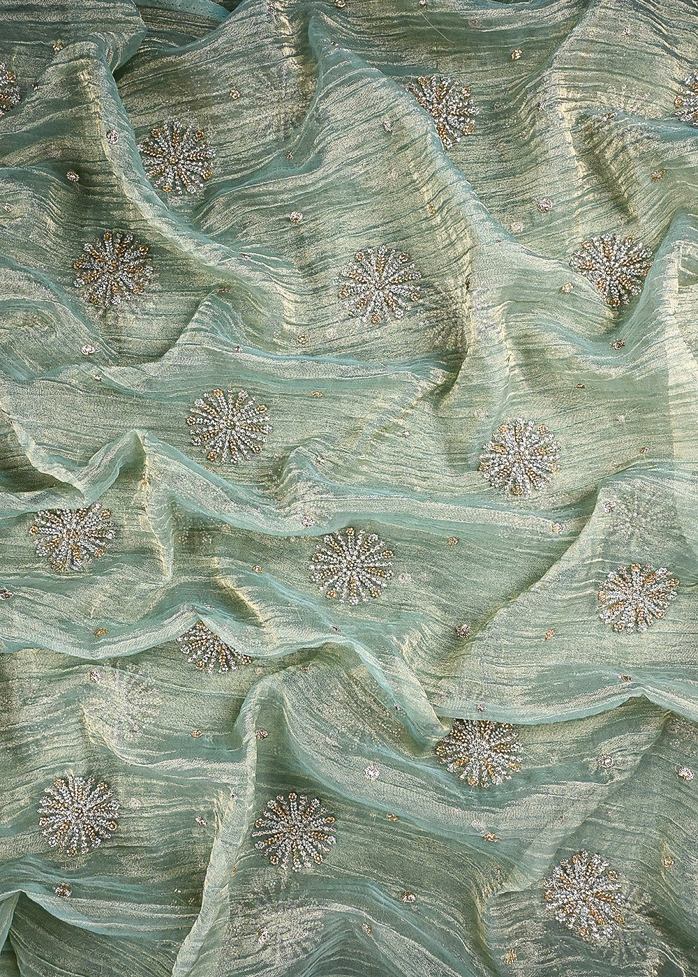 Powder Blue Crushed Tissue Fabric With All Over Zari And Sequins Work 25485