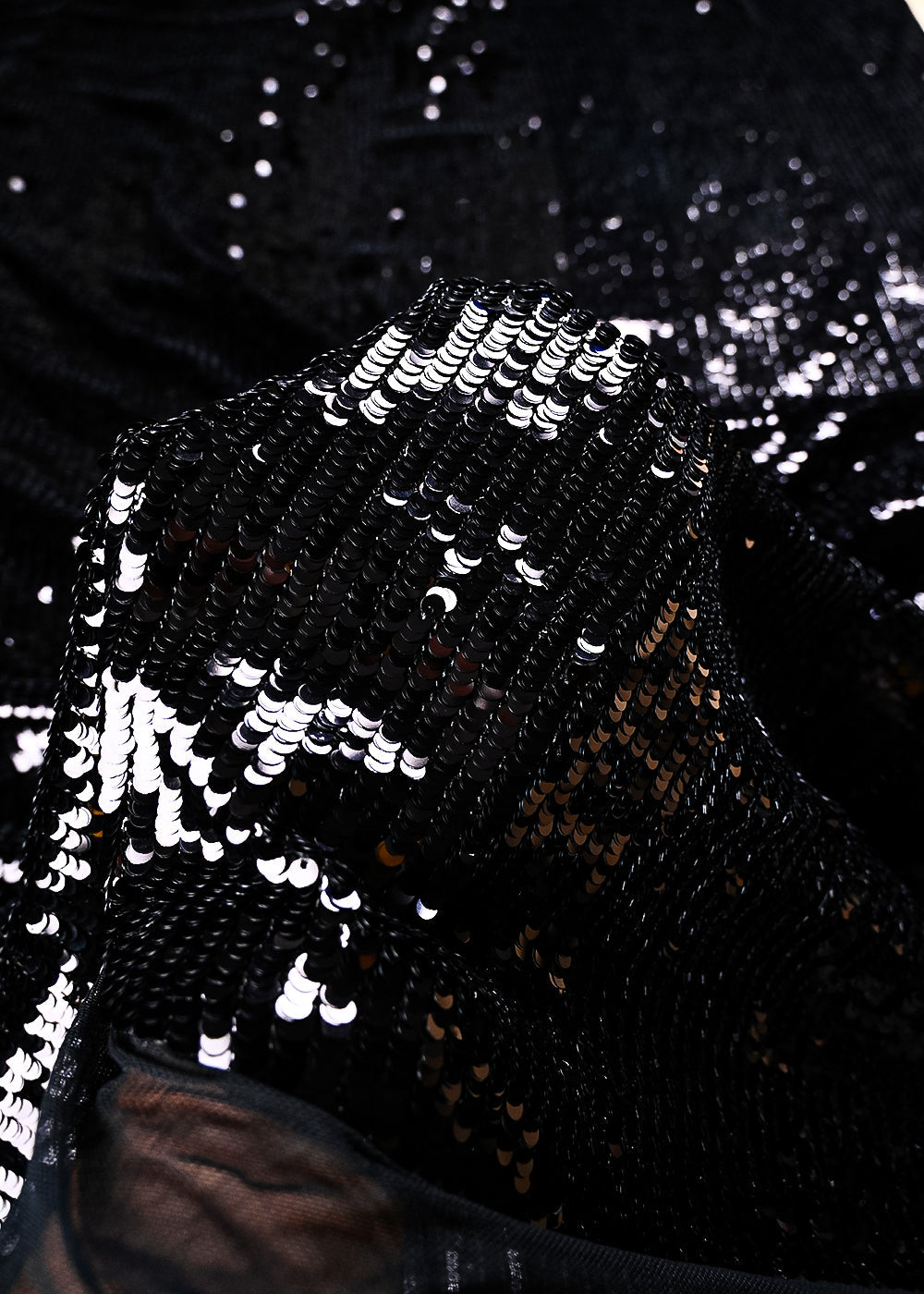 Black Lycra Net Fabric With All Over Sequins Work 25501