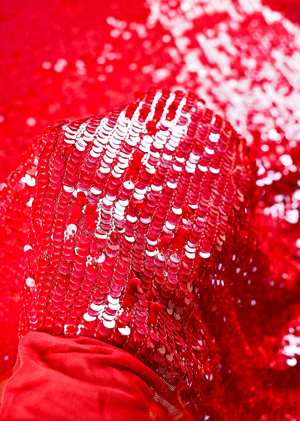 Red Lycra Net Fabric With All Over Sequins Work 25502