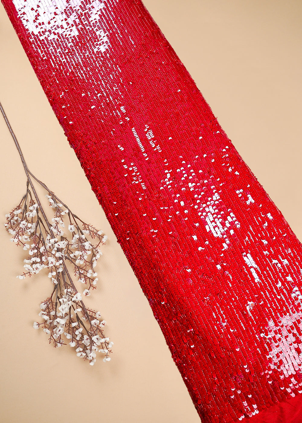 Red Lycra Net Fabric With All Over Sequins Work 25502